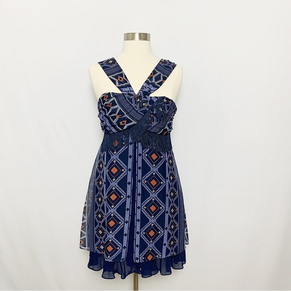 BCBGeneration Size 8 Blue Layered Chiffon Halter Dress